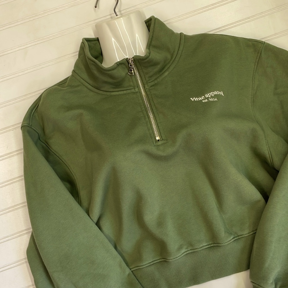 Vitae Apparel Olive Crop Half Zip L/S Sweatshirt